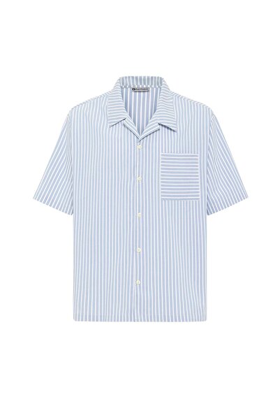 S13 Store Çizgili Kısa Kol Oversize Gömlek