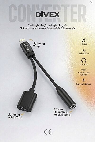 Divex iPhone ve iOS Uyumlu Lightning ve 3.5mm Jack Girişli Dönüştürücü Kablo