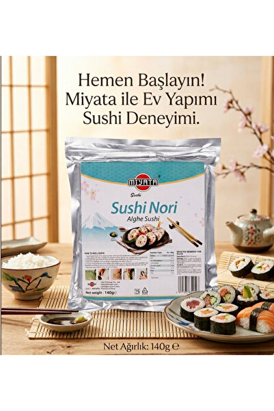 Miyata Sushi Nori 140g (50 Yaprak) – Premium Kavrulmuş Deniz Yosunu – Profesy...