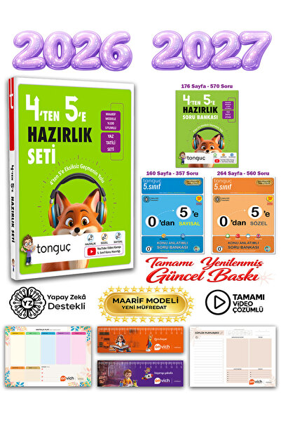 Tonguç Yayınları 5. Sınıf 4 ten 5 e Hazırlık Yaz Tatili Seti - 4 ten 5 e Soru...