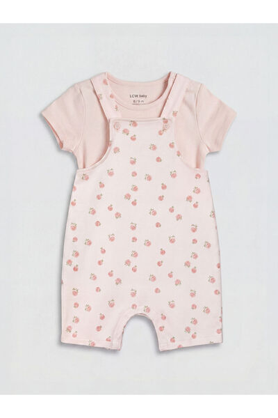 LC Waikiki Pembe Baskılı Kız Bebek Salopet ve Çıtçıtlı Body