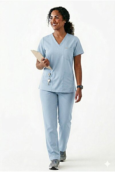 Runsales بدلة ALASKA blue Premium Scrubs - زي موحد للممرضات والأطباء مصنوع من...