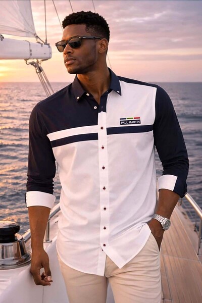 Paul Martin Regular Fit Collared Buttoned Cotton Piece Patterned Marina Shirt
