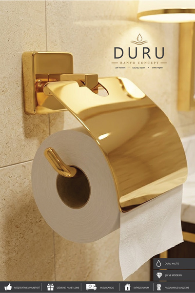 DURUBANYOCONCEPT AKSU WC KAPAKLI TUVALET KAĞITLIĞI GOLD PASLANMAZ ÇELİK