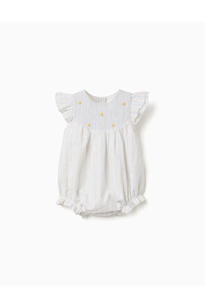 Ziddy Striped Cotton Romper B&S For Newborn Girls White Yellow Blue