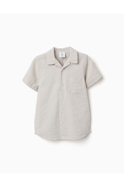 Ziddy Short Sleeve Cotton Shirt With Stripes For Boys Beige Blue