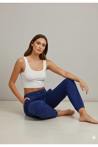 TOSKI Women's blue sweatpants with Stretchy and adjustable drawstring