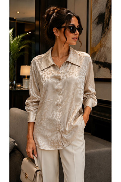 Get Crazy Self-Printed Leopard Patterned Satin Shirt