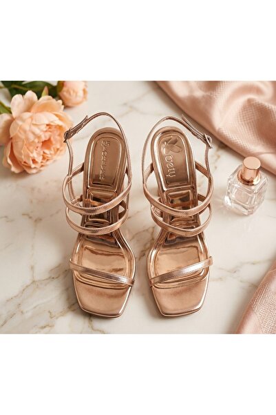 Flora Gold Serisi: Rose Gold Aynalı Platform Topuklu Abiye Ayakkabı