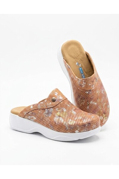 BLUMSABOTERLİK Tile-Colored Patterned Genuine Leather Women's Full Orthopedic...