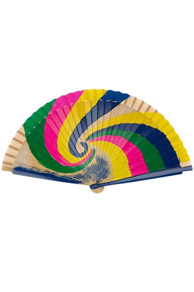 ButicCochet Evantai pliabil, din lemn, bej cu imprimeu multicolor pictat, 23 ...