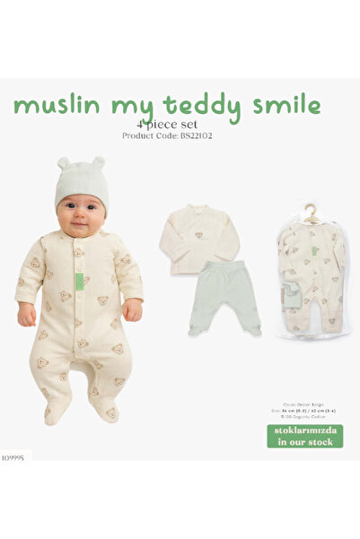 Bistyle 4lü Tüllü Set Müslin Teddy Smile