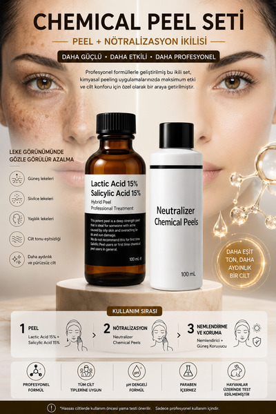 Puredermine Profesyonel Set Laktik Asit %15 + Salisilik Asit %15 İçeren Hibri...