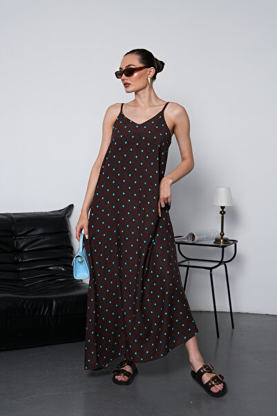 NAVY Strappy Polka Dot Backless Long Dress