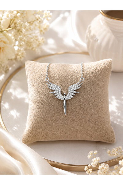 NAS fashion Women's Silver Stone Detailed Mikail Angel Necklace