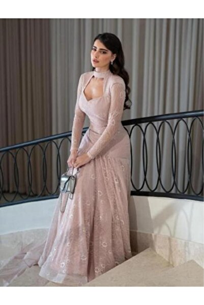 ZAHRAA BRAND Beige Lace Evening Dress