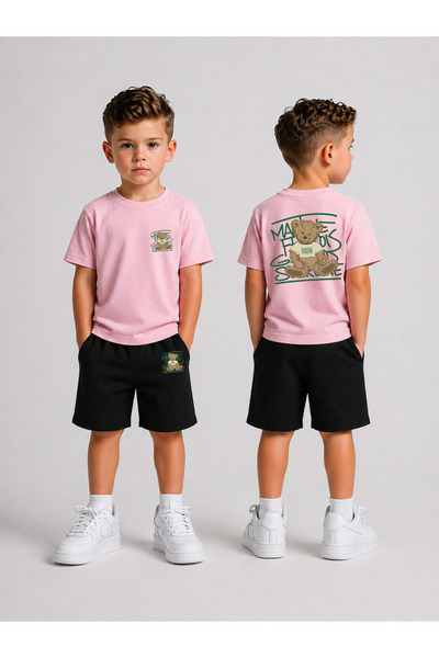 LORVEX Set tricou și pantaloni scurți pentru copii, combinație de vară din bu...