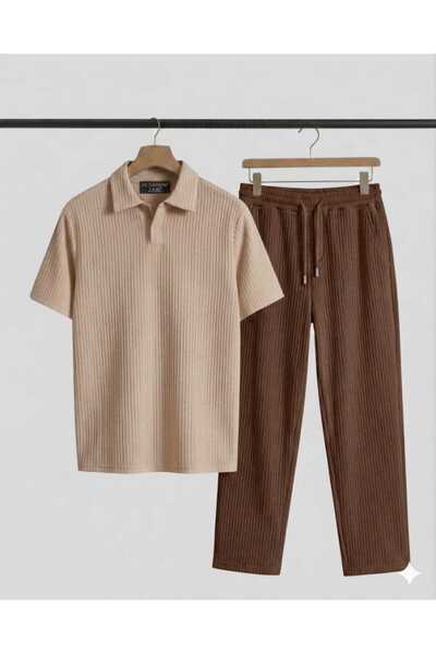 ALİ.COM Ottoman Tissue-Lined Lycra Flexible Fabric T-Shirt and Pants 2-Piece Set