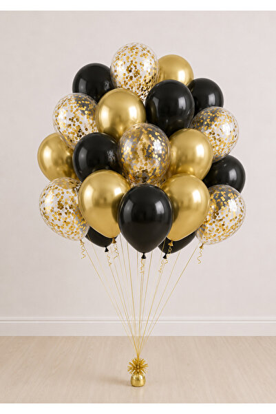 Balonsan Black Gold Balloon Bundle 15 Pieces