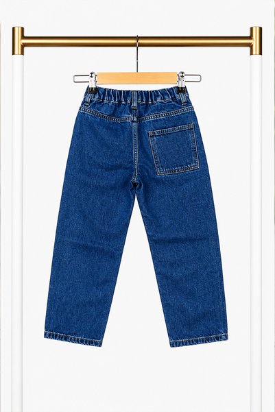 poozkids Boy's Relaxed Fit Navy Blue Denim Jean Trousers with Tie at the Waist