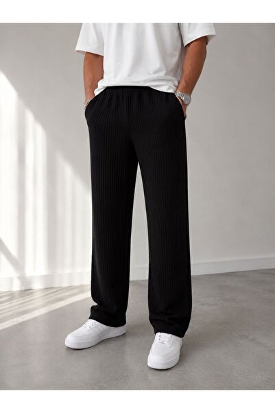 WENMİNG Men's Ottoman Ribbed Baggy Summer Trousers
