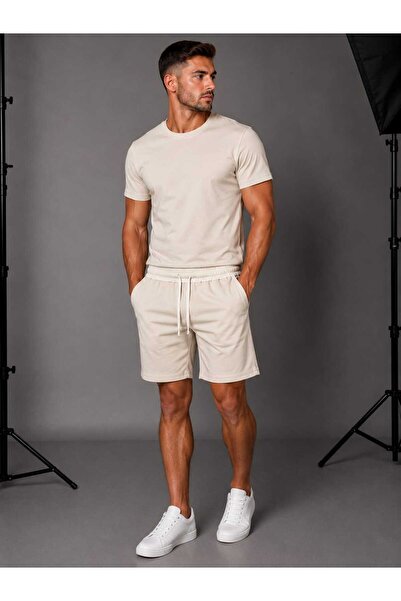 ANATOLIATEKSTILE Set Bărbați Tricou + Pantaloni Scurți Bleumarin Închis, Slim...