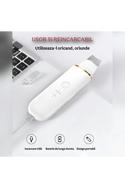 2AMNOVA Aparat profesional pentru curatarea tenului cu ultrasunete, scrubber facial, eliminare puncte negre, exfoliere si lifting, reincarcabil USB