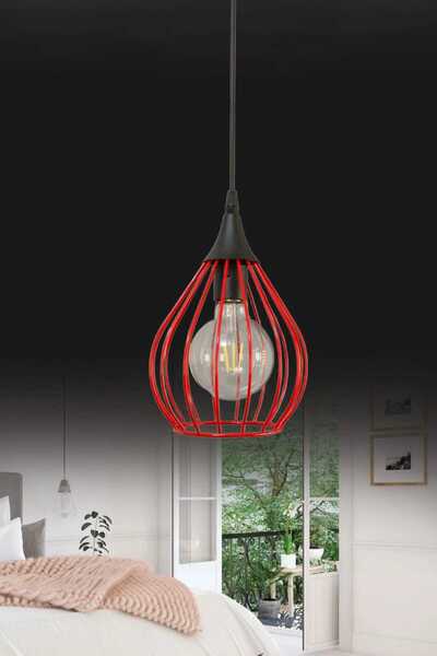 BSA LIGHTING TEL KIRMIZI MODERN TEKLİ SARKIT (SİYAH GÖVDELİ)