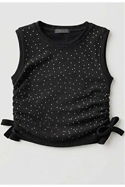 ArdenKids 2-8 Yaş Siyah Taş Detaylı Büzgülü Body