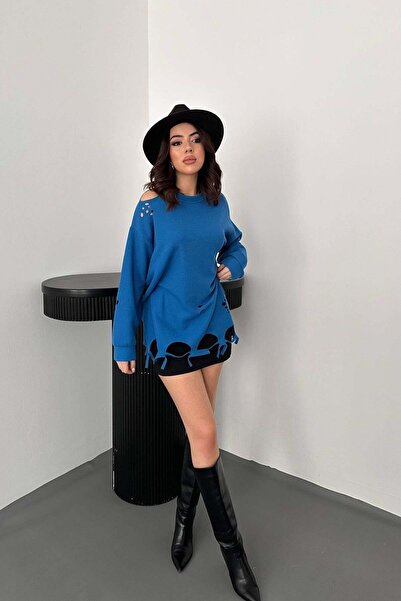 ozelia    Blue Laser Cut Blouse