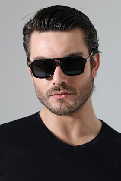 MİLANO KORS Erkek Siyah Çerçeve Siyah Cam Metal Kenar Detay Güneş Gözlük
