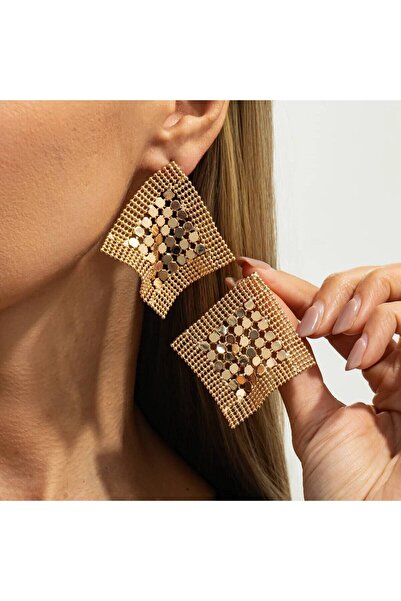 Choice1 Gold Color Salircon Vintage Creative Square Hollowout Metal Mesh Stud...