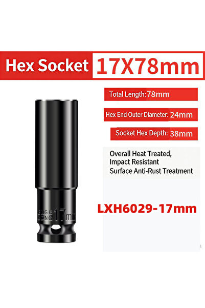 Choice17 LXH6029-17mm 1/2 Inch Drive 78mm Hex Impact Socket Industrial Grade ...