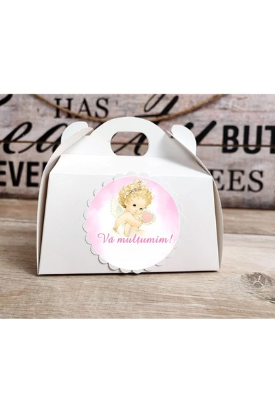Invitatii Originale Cutii prajituri INGERAS ROZ - set 20 buc