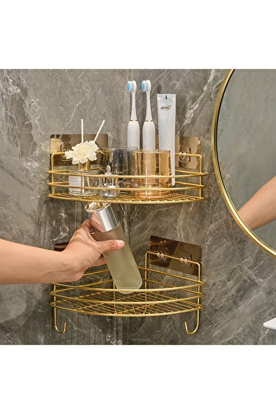 Choice Golden Double Layer 2pcs Luxury Metal Corner Shelves - Wall-Mounted, P...