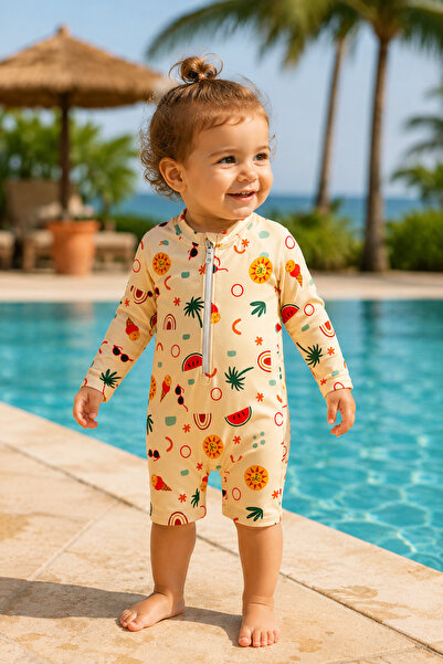 Beniizle Patterned Zippered Unisex Baby Swimsuit