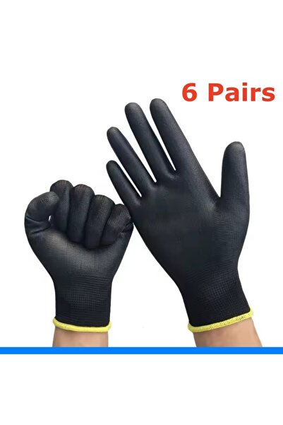 Choice قفازات عمل XL PU120 سوداء، 6 أزواج (12 قطعة)، قفازات أمان منسوجة بدون ...