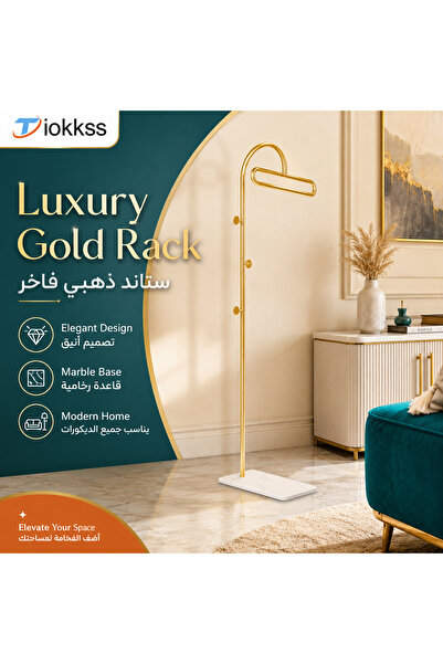 Tiokkss Luxury Gold Coat Rack with Marble Base – Modern Standing Garment & Sc...
