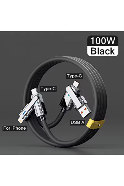 Choice5 كابل USB نوع C إلى نوع C أسود بطول 2 متر، 4 في 1، 100 واط، كابل شحن س...