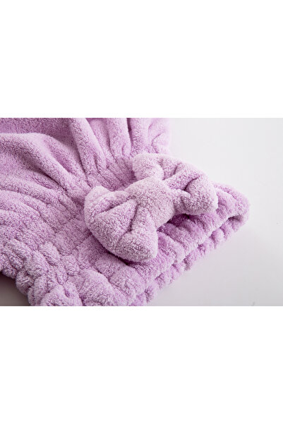 REEFI Cotton Hair Drying Cap with Bow, XL 30x35 cm, Soft Absorbent Shower Hair Wrap, purple