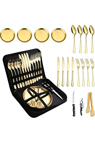 EasyLife 20PCS Camping Cutlery Set for 4 Persons Portable Outdoor Dinnerware ...