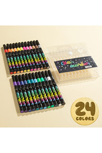 Choice 24 Colors Brush Glitter Markers,Water-based Ink Shimmer Marker for Doo...