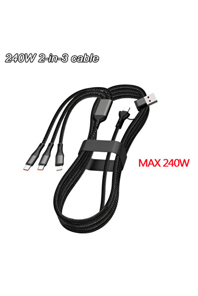 Choice كابل شحن سريع أسود 3 في 2 بقوة 240 واط، كابل بيانات مايكرو USB من النو...