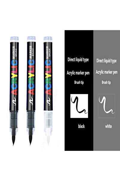 Choice8 2black-1white 3Pcs Acrylic White/Black/Red/Blue Marker Brush Pens Art...