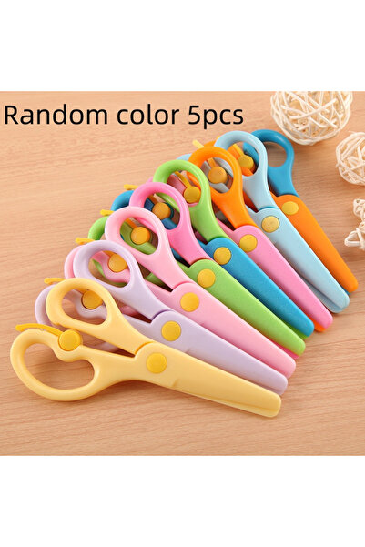Choice Random Color5PCS 5 Colorful Anti-Pinch Safety Scissors，With elastic ha...