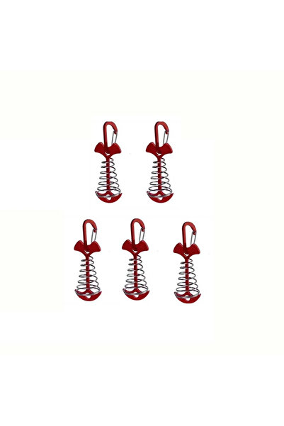 choice2 Red 5Pcs 5pcs Fish Bone Shaped Tent Pegs with Rope Buckles Camping De...