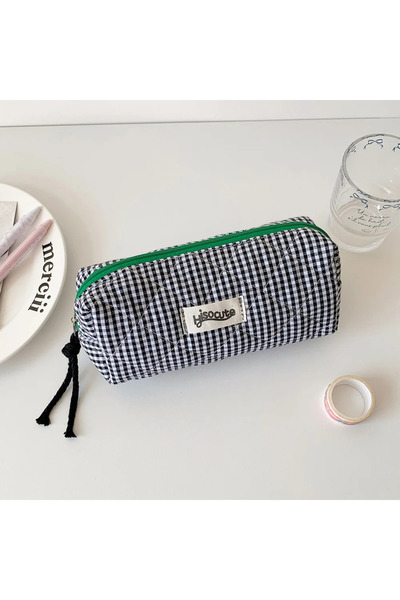 Choice1 1Pc black 1PC Color blocking checkered pencil case, girls' stationery...