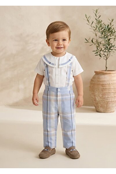 Ozmoz By Mukadder Özden Organic Strappy Blue Plaid Spring Baby Boy Pants