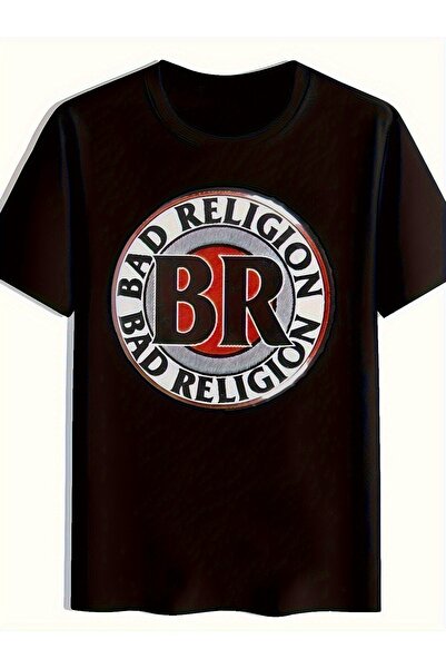 yiou trendy clothing تي شيرت رجالي بتصميم BadReligion - تي شيرت أسود كاجوال ب...