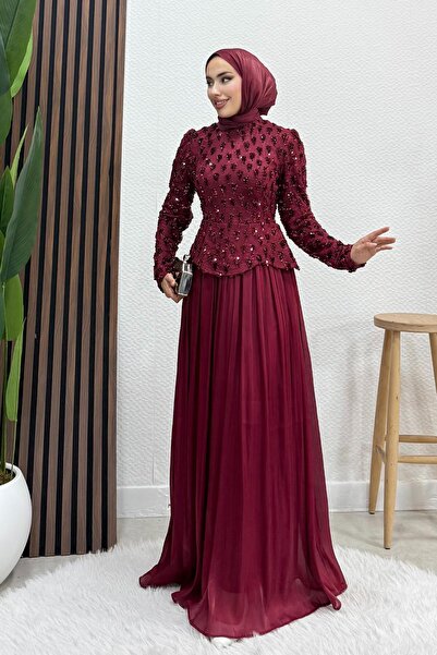 Lamia Giyim Mahsen Yoryo Abiye Bordo